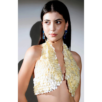 Realm By Vaishali Alana Yellow Pearls Embellished Crop Top