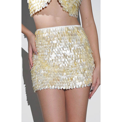 Realm By Vaishali Alana Yellow Pearls Embellished Mini Skirt