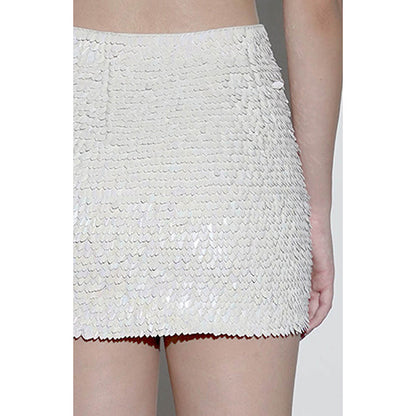 Realm By Vaishali Pearl Iridescent White Sequin Embellished Mini Skirt