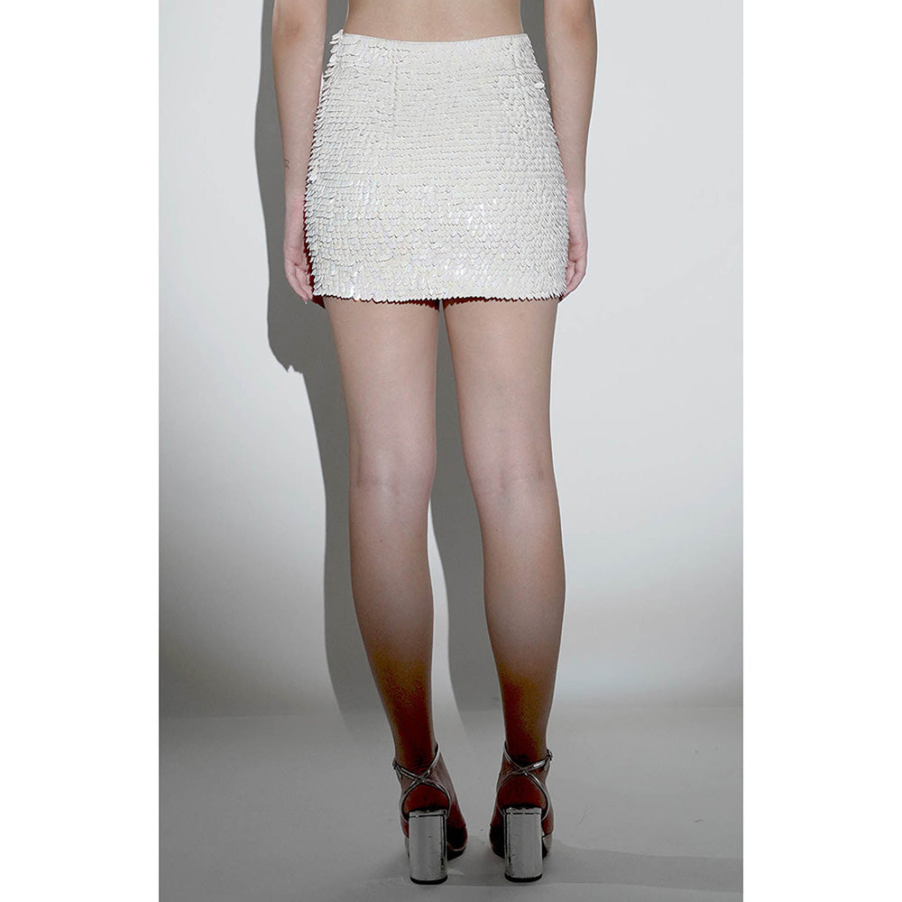 Realm By Vaishali Pearl Iridescent White Sequin Embellished Mini Skirt