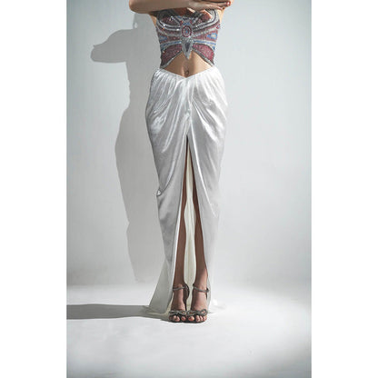 Realm By Vaishali Keya White Drape Maxi Skirt