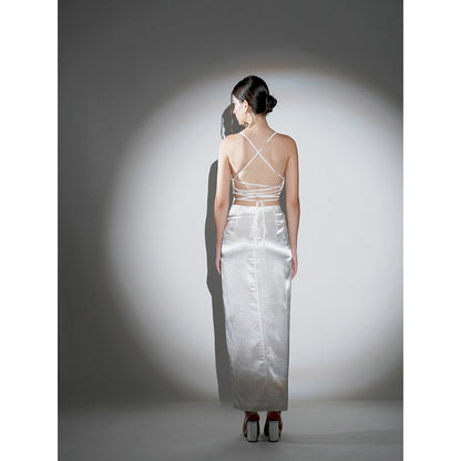 Realm By Vaishali Eden White Flower Crystal Crop Top