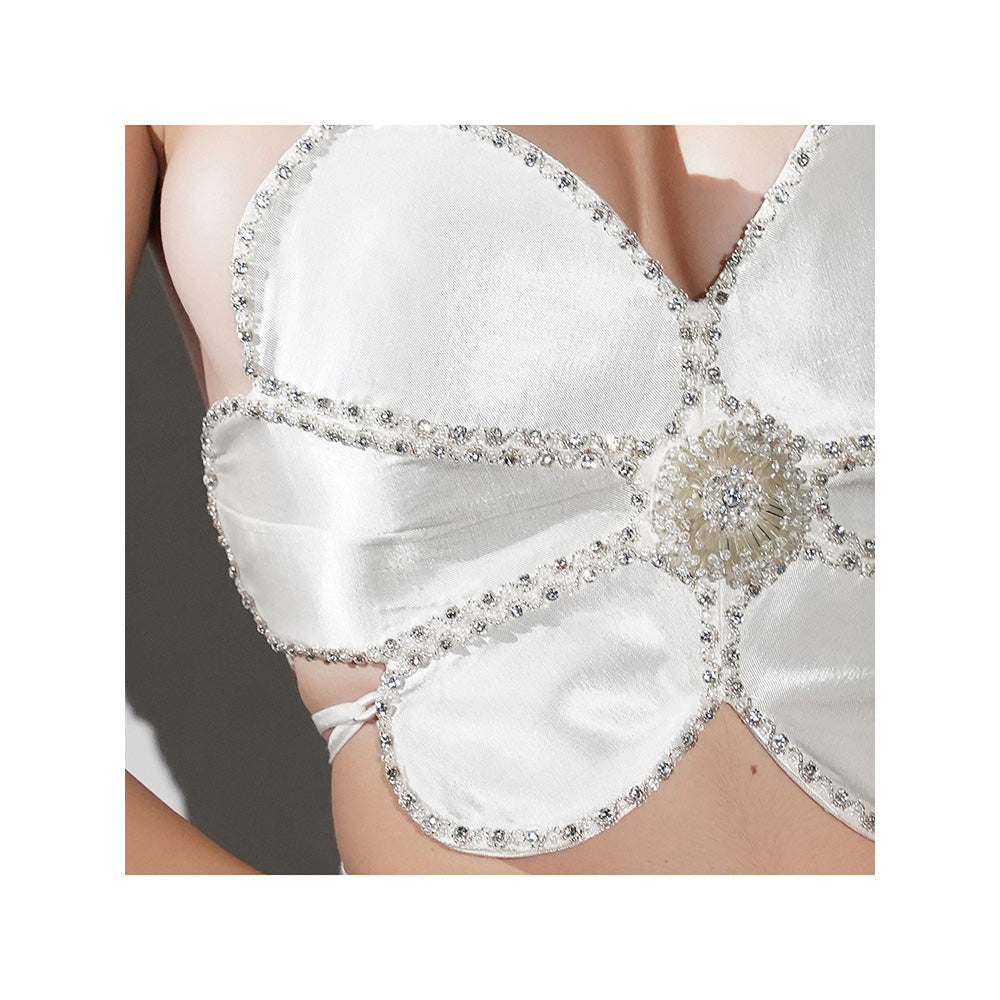 Realm By Vaishali Eden White Flower Crystal Crop Top