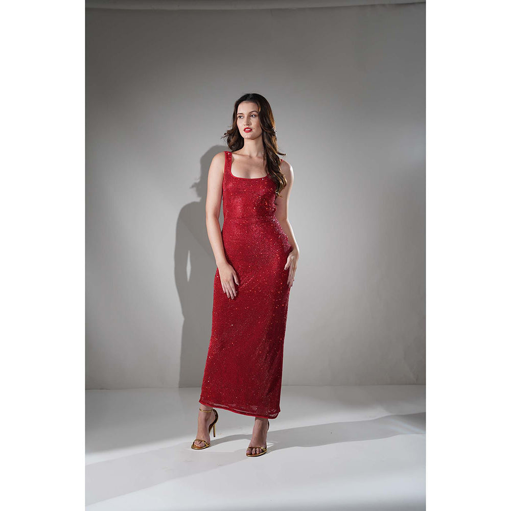 Realm By Vaishali Midnight Red Chainmail Metallic Maxi Dress