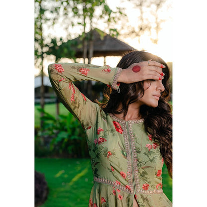 Redpine Designs Pista Green Embroidered & Printed Kurta with Sharara (Set of 2)