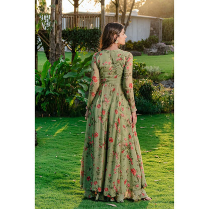 Redpine Designs Pista Green Embroidered & Printed Kurta with Sharara (Set of 2)