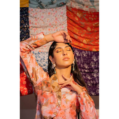 Redpine Designs Peach Print, Embroidered Blazer with Pant (Set of 2)