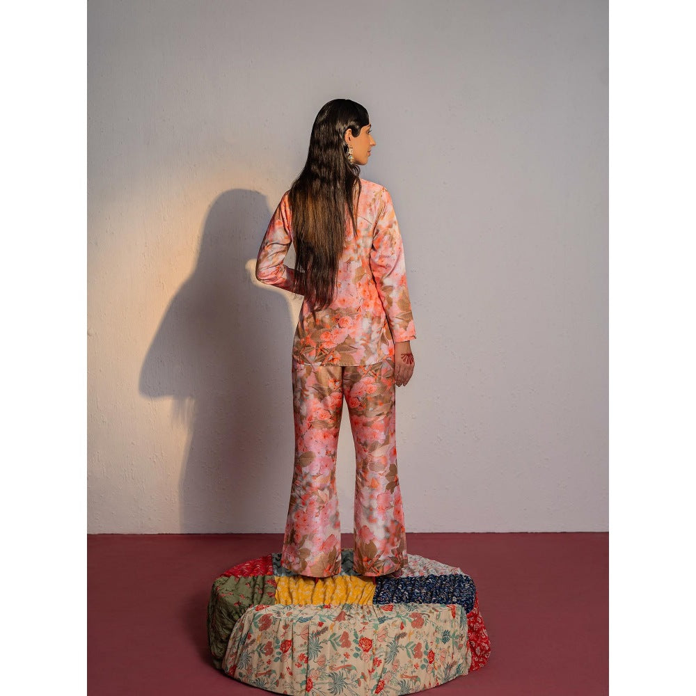 Redpine Designs Peach Print, Embroidered Blazer with Pant (Set of 2)