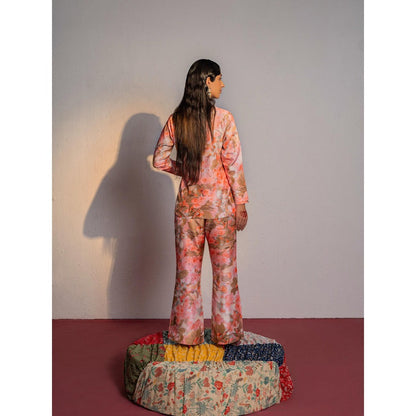 Redpine Designs Peach Print, Embroidered Blazer with Pant (Set of 2)