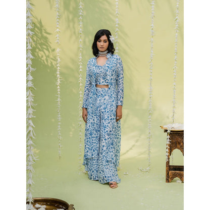 Redpine Designs Blue Floral Printed Co-Ord (Set of 3)