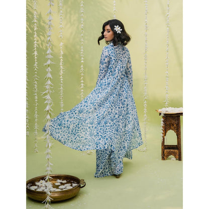 Redpine Designs Blue Floral Printed Co-Ord (Set of 3)