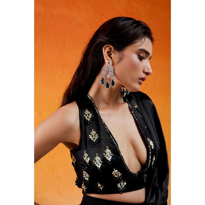 Redpine Designs Black Embellished Pre Draped Saree with Stitched Blouse