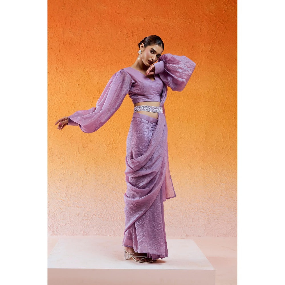 Redpine Designs Lavender Pre Drape Saree with Stitched Blouse and Belt
