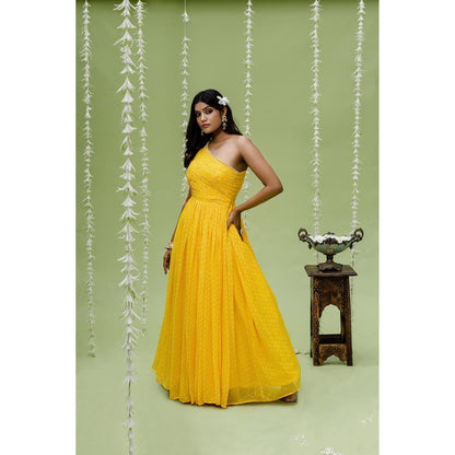 Redpine Designs Sunny Yellow Printed Embroidered Gown