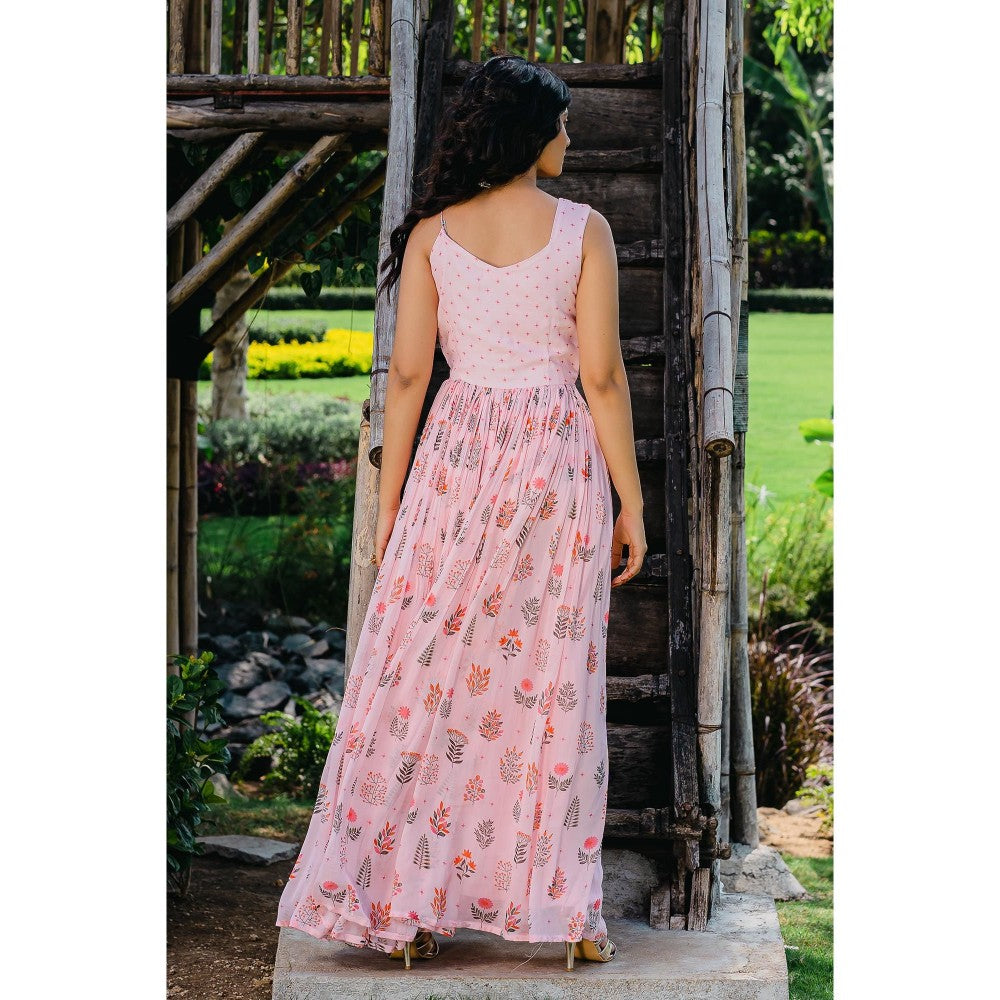 Redpine Designs Blush Pink Floral Printed Embroidered Maxi Dress