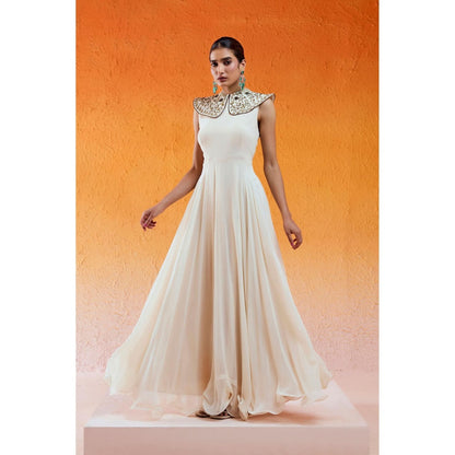 Redpine Designs Ivory Pilgrimed Collar Embroidered Gown