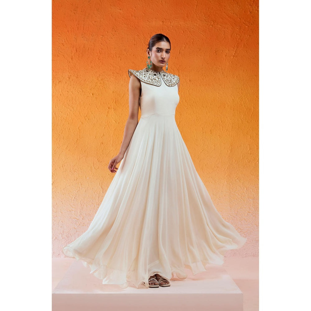 Redpine Designs Ivory Pilgrimed Collar Embroidered Gown