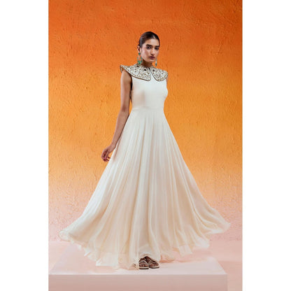 Redpine Designs Ivory Pilgrimed Collar Embroidered Gown