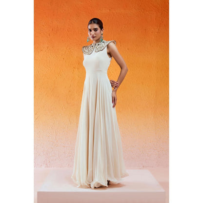 Redpine Designs Ivory Pilgrimed Collar Embroidered Gown