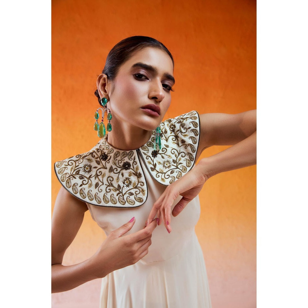 Redpine Designs Ivory Pilgrimed Collar Embroidered Gown