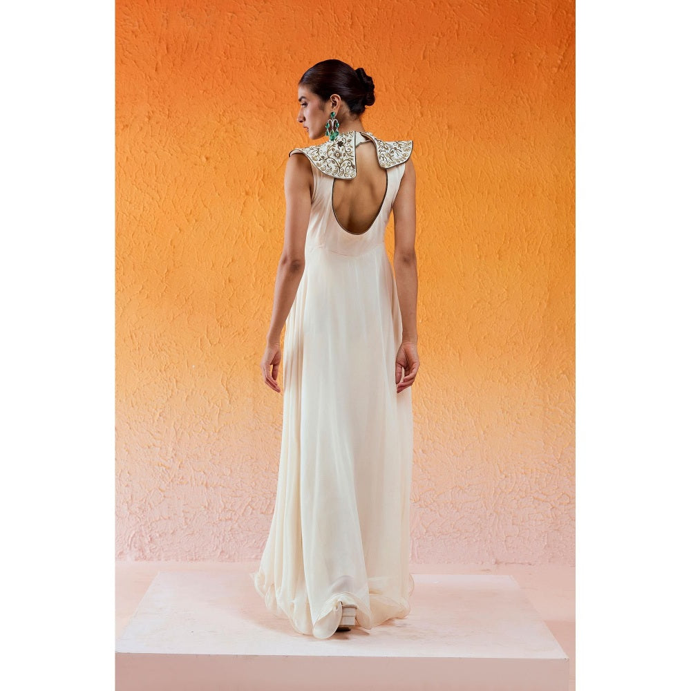 Redpine Designs Ivory Pilgrimed Collar Embroidered Gown