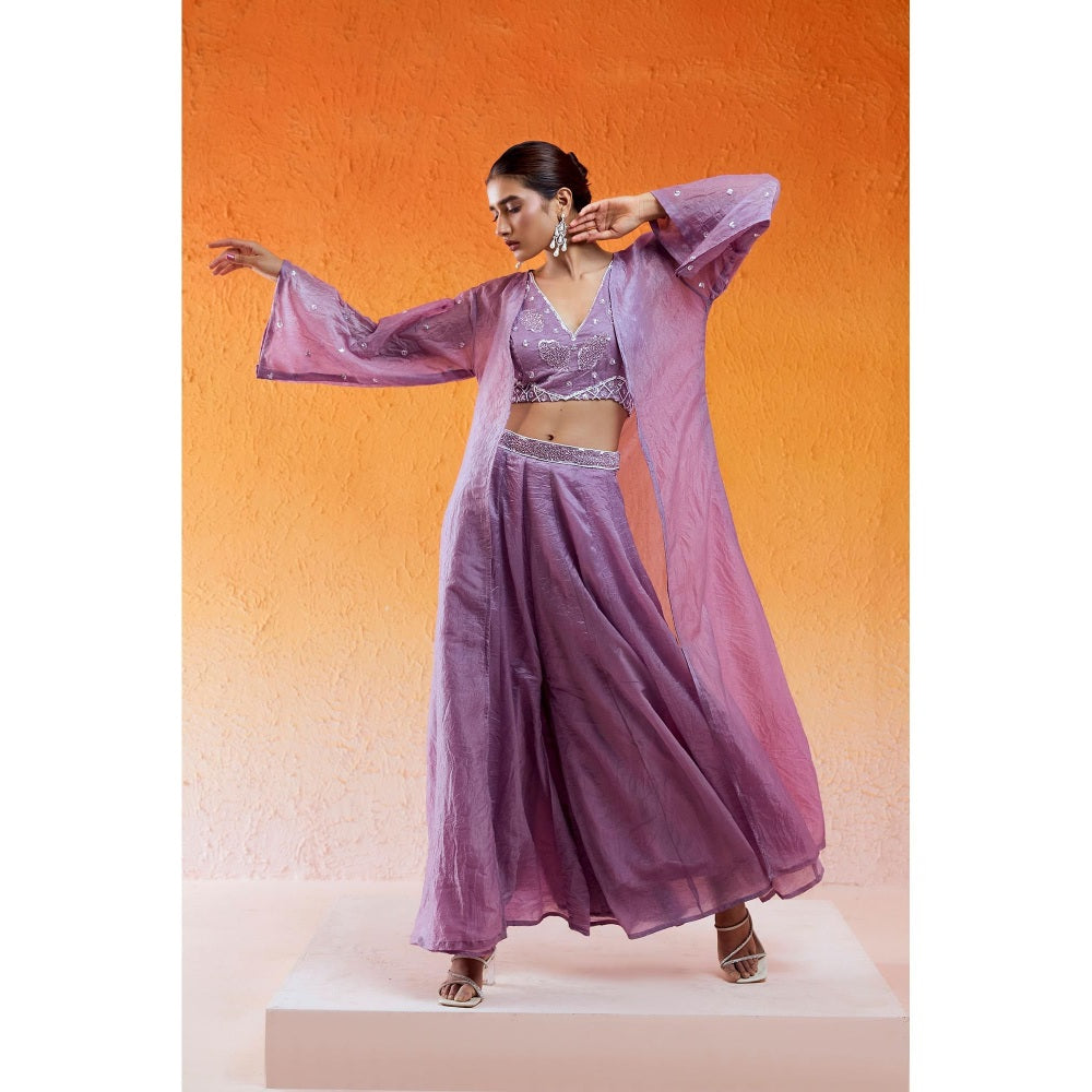 Redpine Designs Lavender Embroidered Jacket with Bustier and Flared Pant (Set of 3)