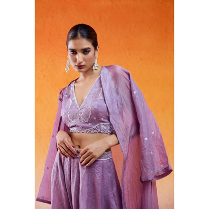 Redpine Designs Lavender Embroidered Jacket with Bustier and Flared Pant (Set of 3)