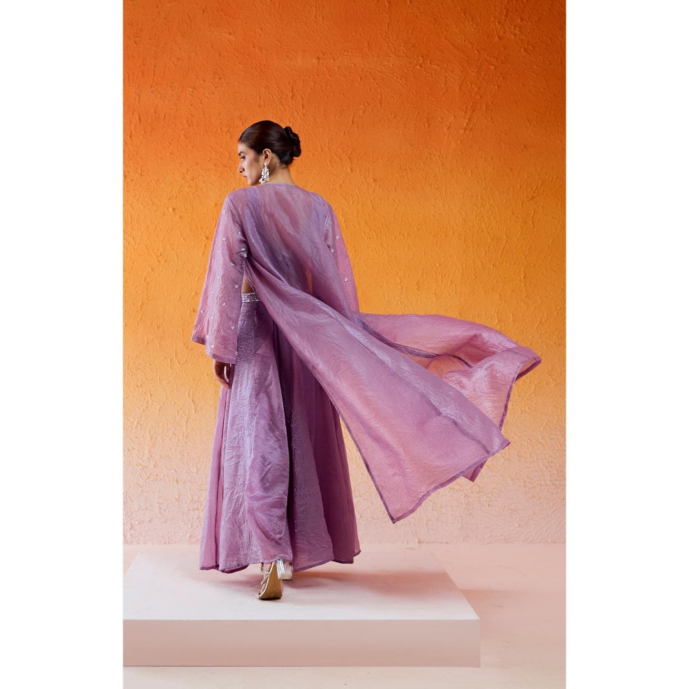 Redpine Designs Lavender Embroidered Jacket with Bustier and Flared Pant (Set of 3)