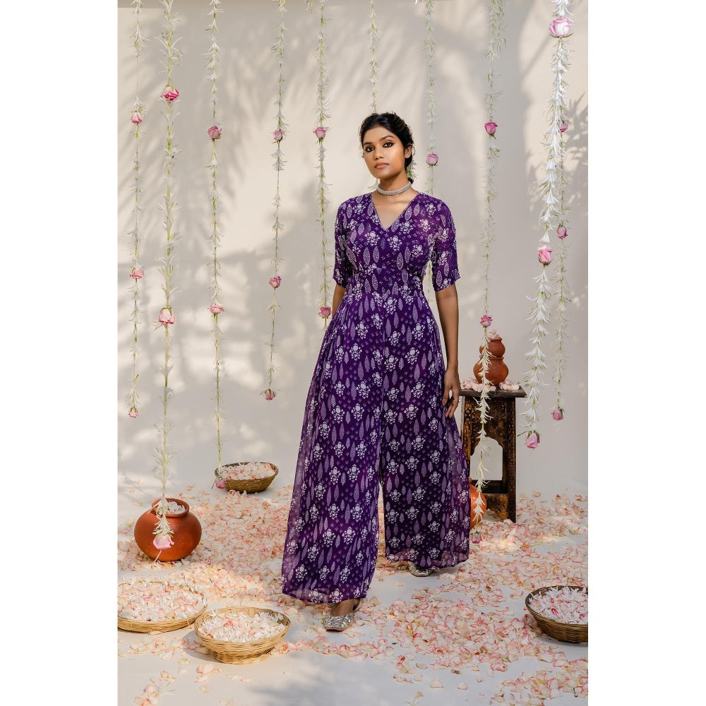 Redpine Designs Purple Printed Embroidered Jumpsuit