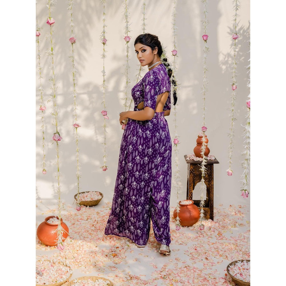 Redpine Designs Purple Printed Embroidered Jumpsuit