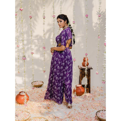 Redpine Designs Purple Printed Embroidered Jumpsuit