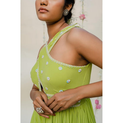 Redpine Designs Green Pleated Embroidered Jumpsuit