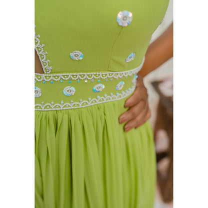 Redpine Designs Green Pleated Embroidered Jumpsuit