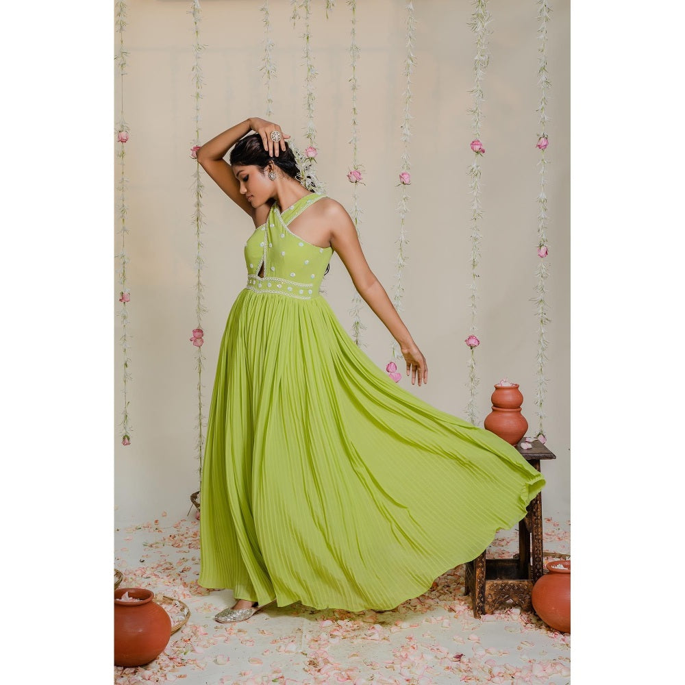 Redpine Designs Green Pleated Embroidered Jumpsuit