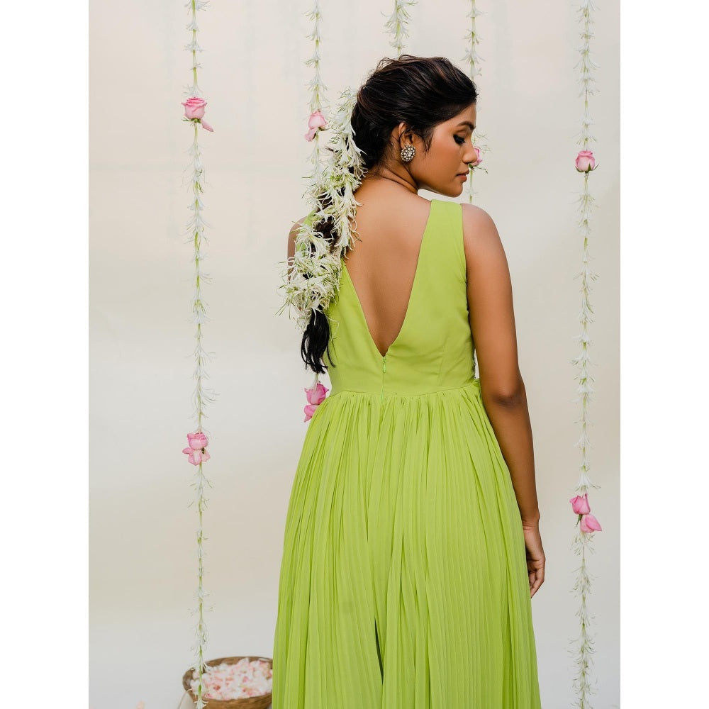 Redpine Designs Green Pleated Embroidered Jumpsuit