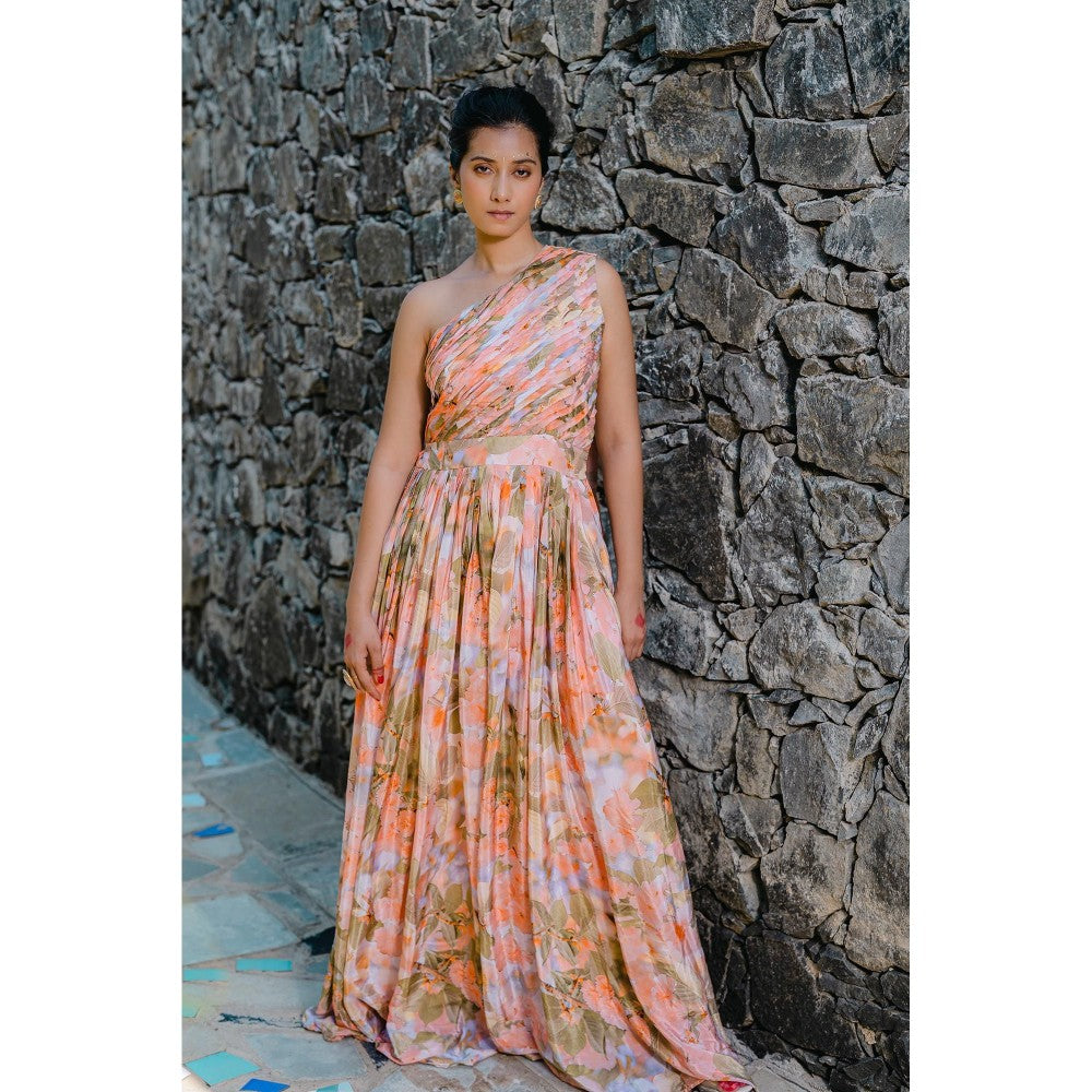 Redpine Designs Coral Printed, Pleated Jumpsuit