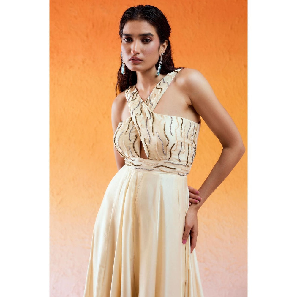 Redpine Designs Cream Embellished Jumpsuit