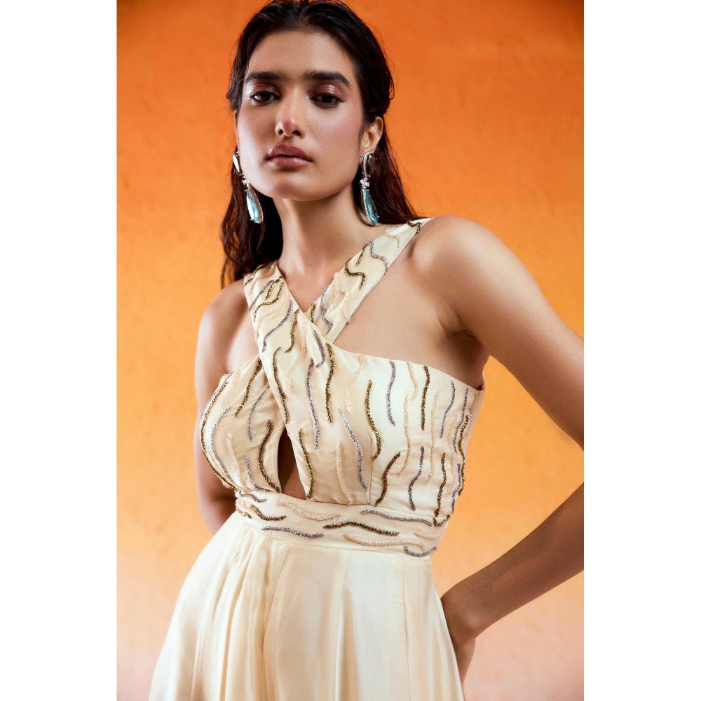Redpine Designs Cream Embellished Jumpsuit