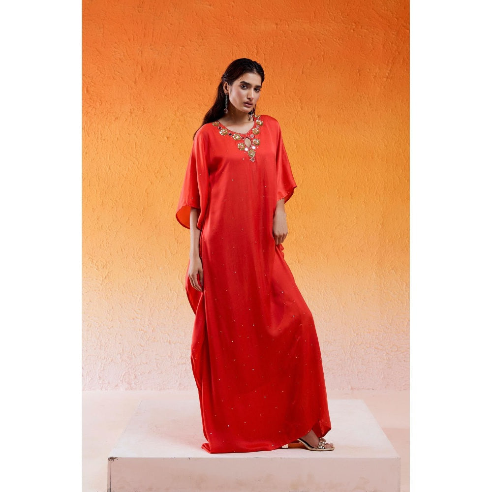 Redpine Designs Scarlet Red Embroidered Kaftan Dress