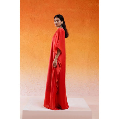 Redpine Designs Scarlet Red Embroidered Kaftan Dress