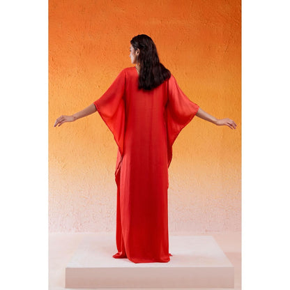 Redpine Designs Scarlet Red Embroidered Kaftan Dress
