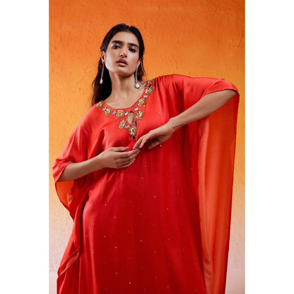 Redpine Designs Scarlet Red Embroidered Kaftan Dress
