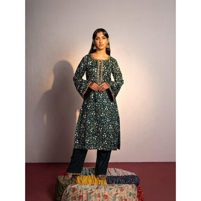 Redpine Designs Royal Green Printed Kurta with Pant (Set of 2)