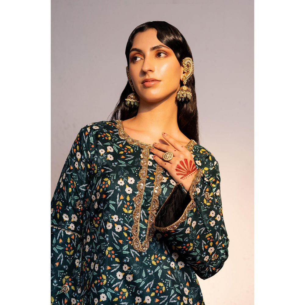 Redpine Designs Royal Green Printed Kurta with Pant (Set of 2)