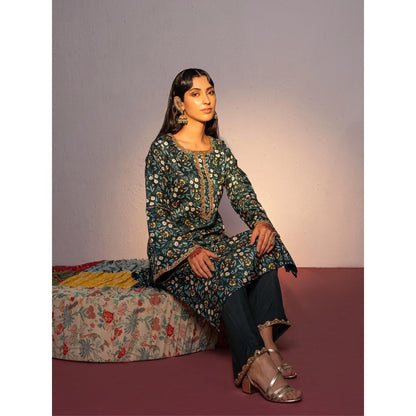 Redpine Designs Royal Green Printed Kurta with Pant (Set of 2)