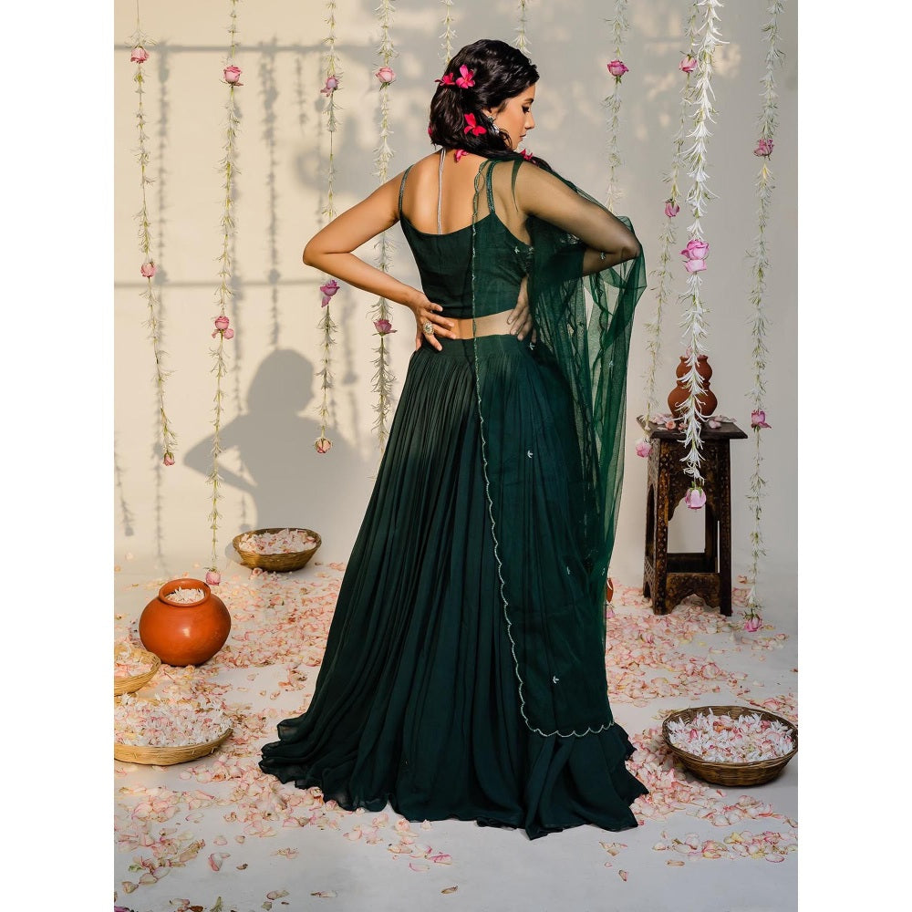 Redpine Designs Bottle Green Embellished Lehenga with Blouse and Dupatta (Set of 3)