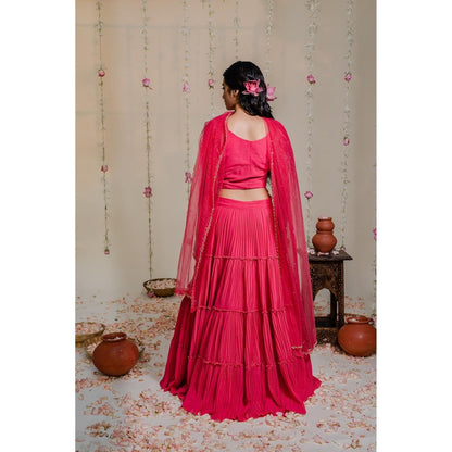 Redpine Designs Pink Mirror Lehenga with Blouse and Dupatta (Set of 3)