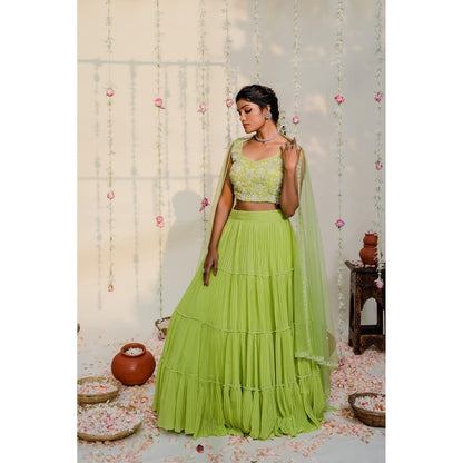 Redpine Designs Green Embroidered Lehenga with Blouse and Dupatta (Set of 3)