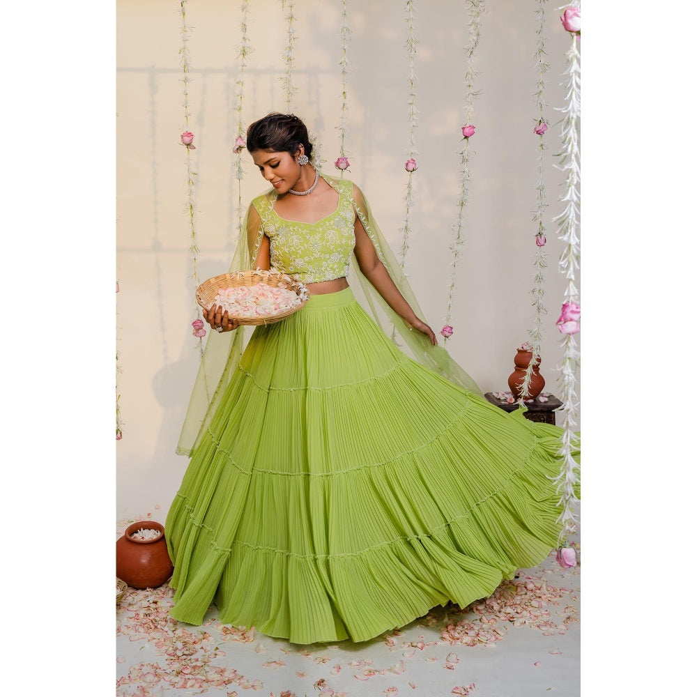 Redpine Designs Green Embroidered Lehenga with Blouse and Dupatta (Set of 3)