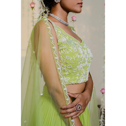 Redpine Designs Green Embroidered Lehenga with Blouse and Dupatta (Set of 3)